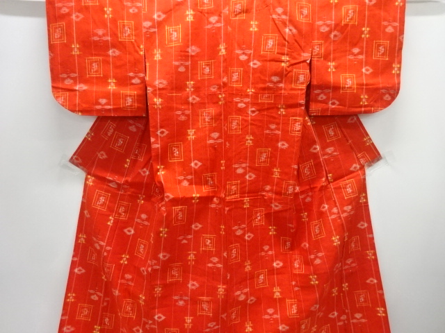 JAPANESE KIMONO / HITOE KIMONO / SILK / TSUMUGI / WOVEN SQUARES & ABSTRACT FLOWERS